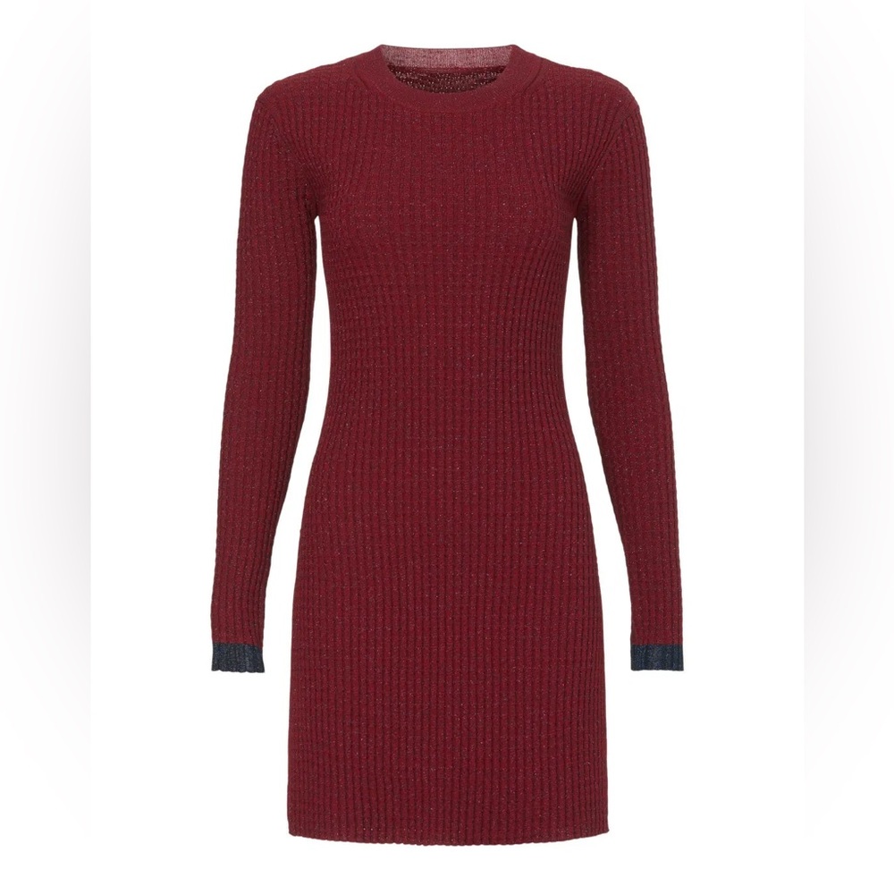 Marina Moscone x RTR Sweater Dress Burgundy Navy‎ Blue Sparkle Long Sleeve Small